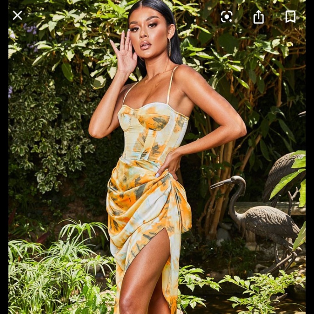 Orange Tie Dye Ruched Side Midi Skirt US Size 8